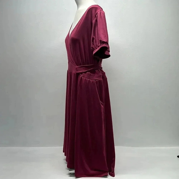 Torrid Midi Dress Studio Knit Surplice Puff Sleeve Purple Plus Pink Size New 2X - Picture 9 of 12